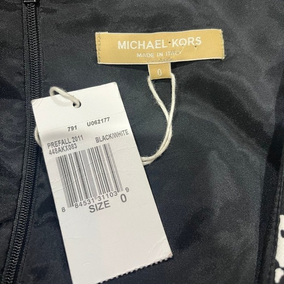 MICHAEL KORS COLLECTION Midi Dress 0 Black White Jacquard Sheath Zip Career NWT - Picture 8 of 10